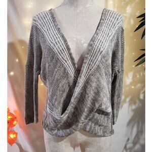 Soft Surroundings Wrap Around Linen Blend Draped Sweater Womens Size M Gray Knit